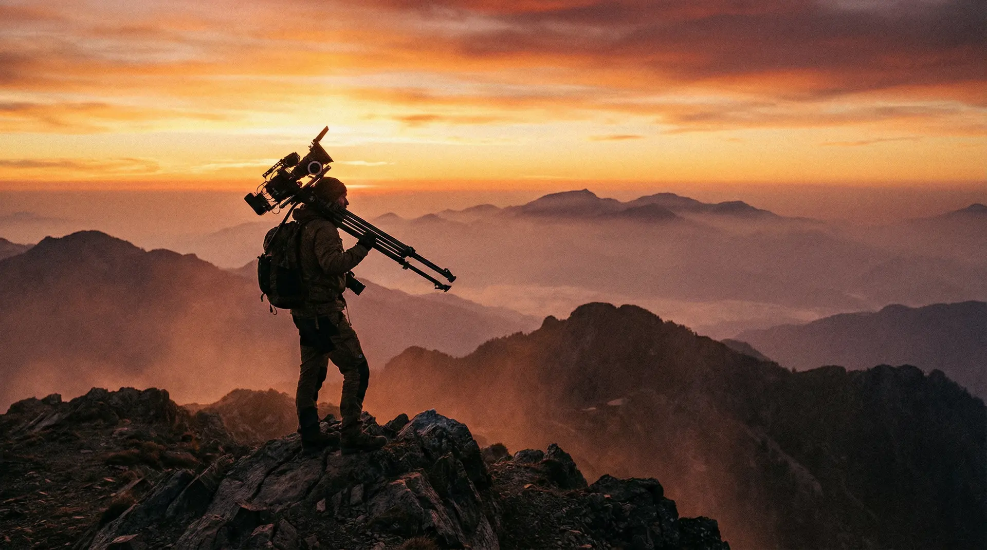 纪录片摄影师在山巅拍摄日出 - 五一视频 幕后